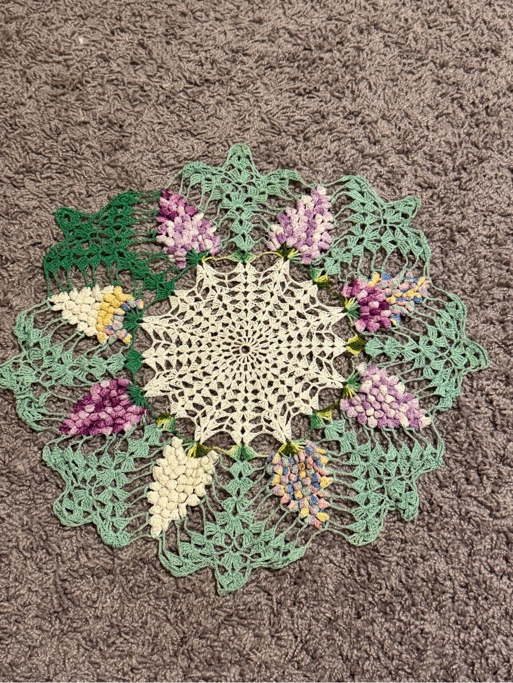 Handmade Crochet Doily with Pastel Floral Motif